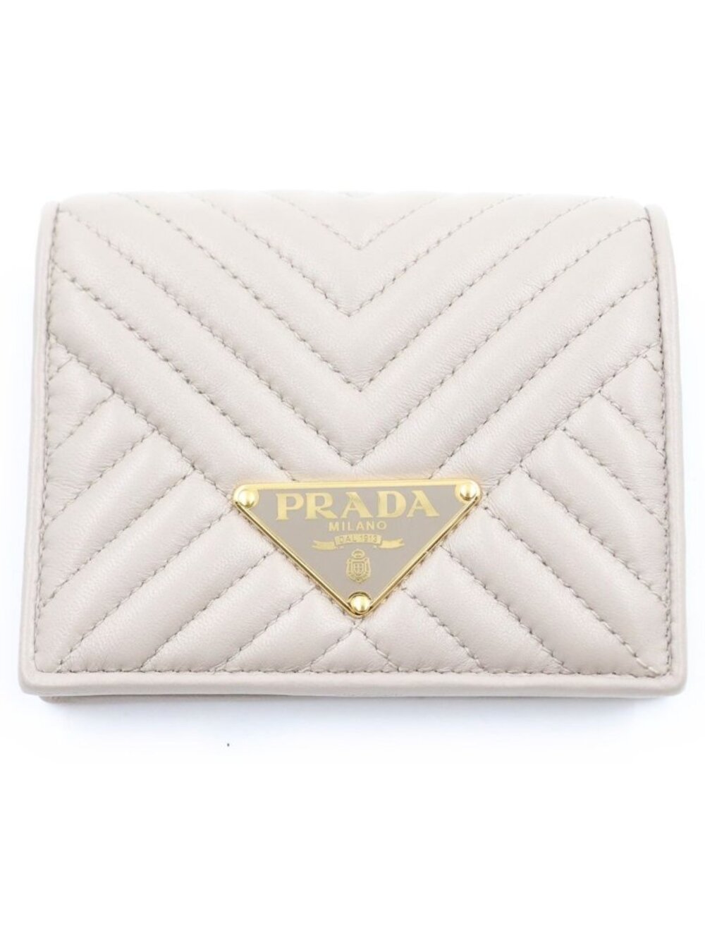 Prada Diagram Bifold Wallet Beige Leather